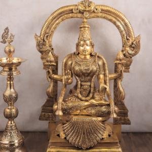 Pure Brass Goddess Padmavathi Lakshmi Sculpture with Thiruvarchi - 30" | Divine Grace & Prosperity | Intricate Details | Sacred Space Decor | Temple Masterpiece